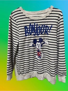 Disneyland Paris Mickey Mouse “BONJOUR!” Striped Sweater